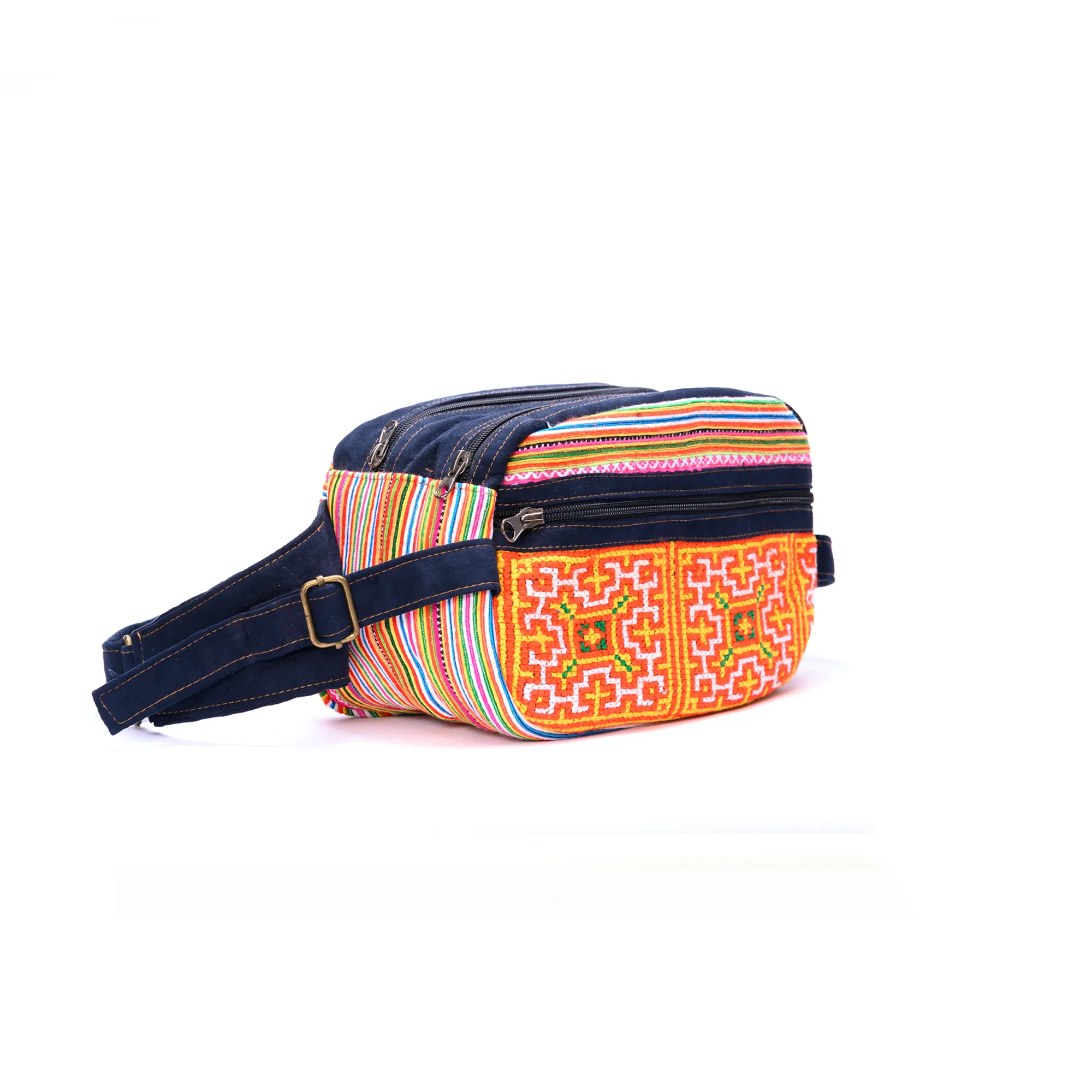 Orange Waist bag, embroidery and faux leather