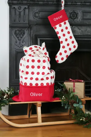 Personalised Christmas Stocking and Santa Sack Set RED SPOTS