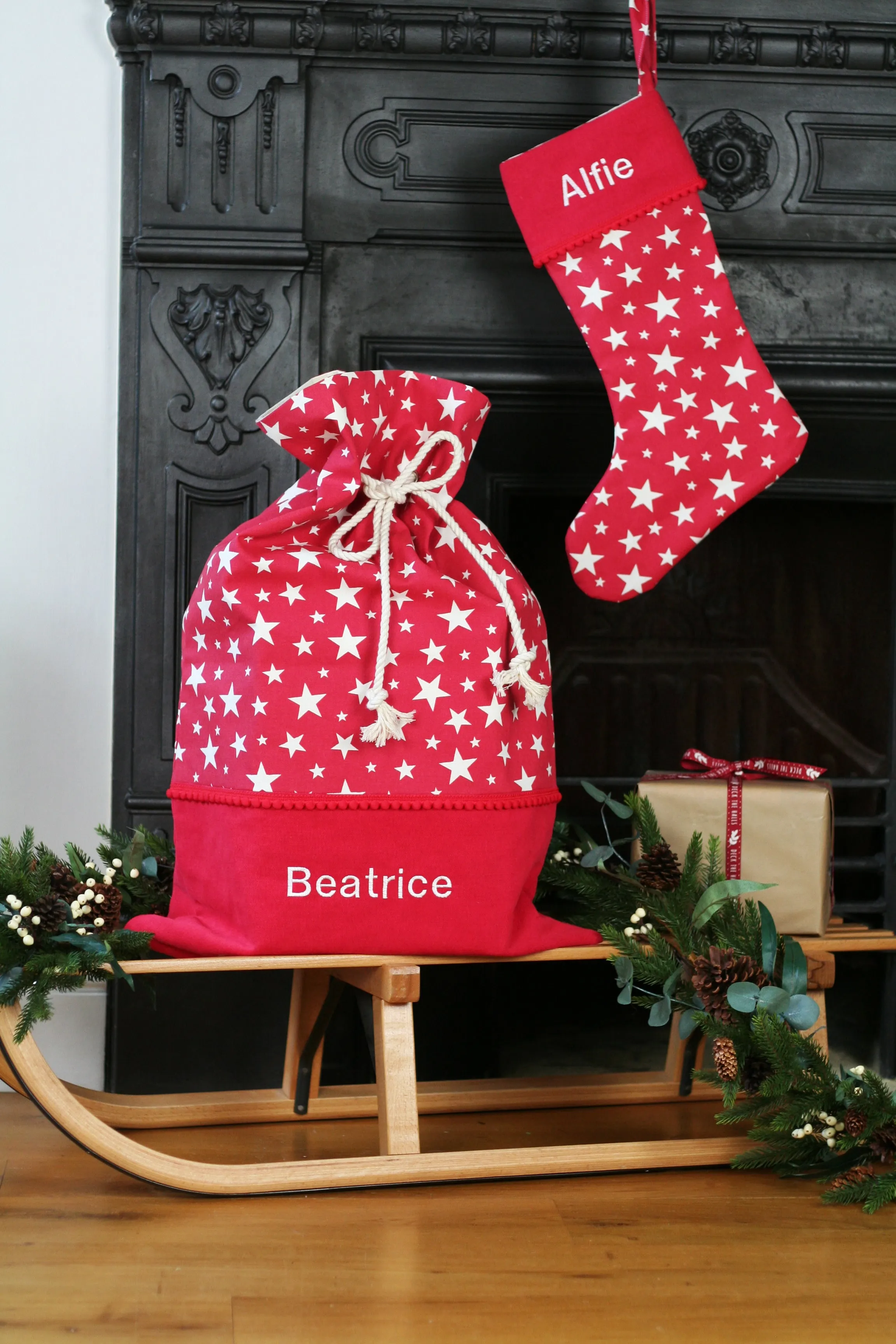 Personalised Christmas Stocking and Santa Sack Set STARS