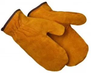 Pile-Lined Bourbon Brown Split Cowhide Mitten Gloves