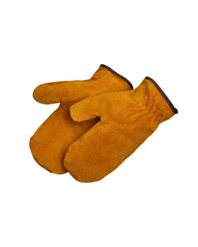 Pile-Lined Bourbon Brown Split Cowhide Mitten Gloves