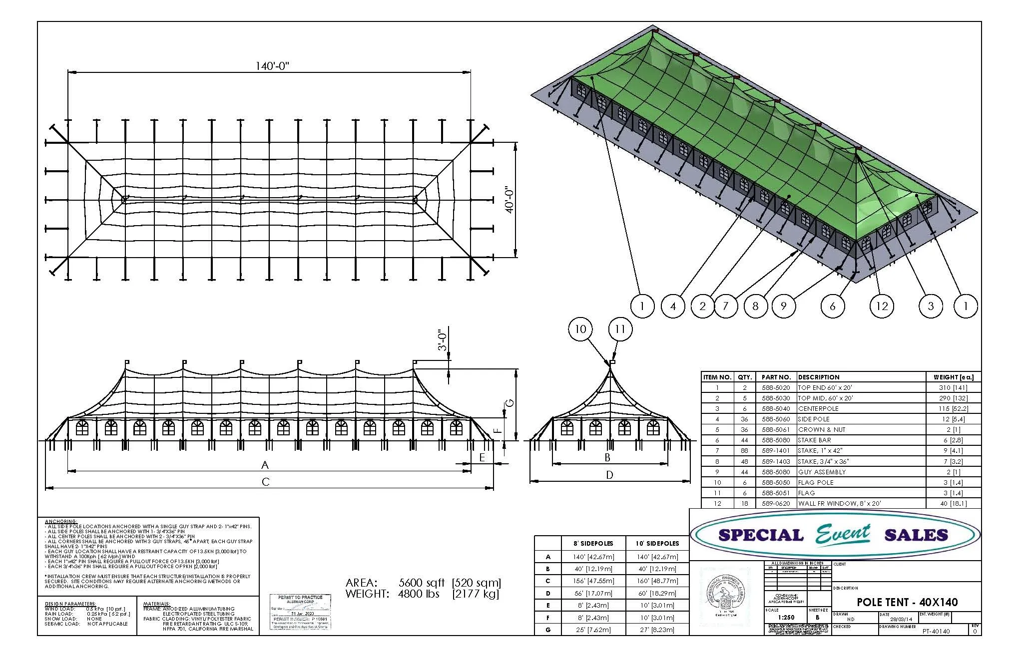 Pole Tent 40' x 140' White