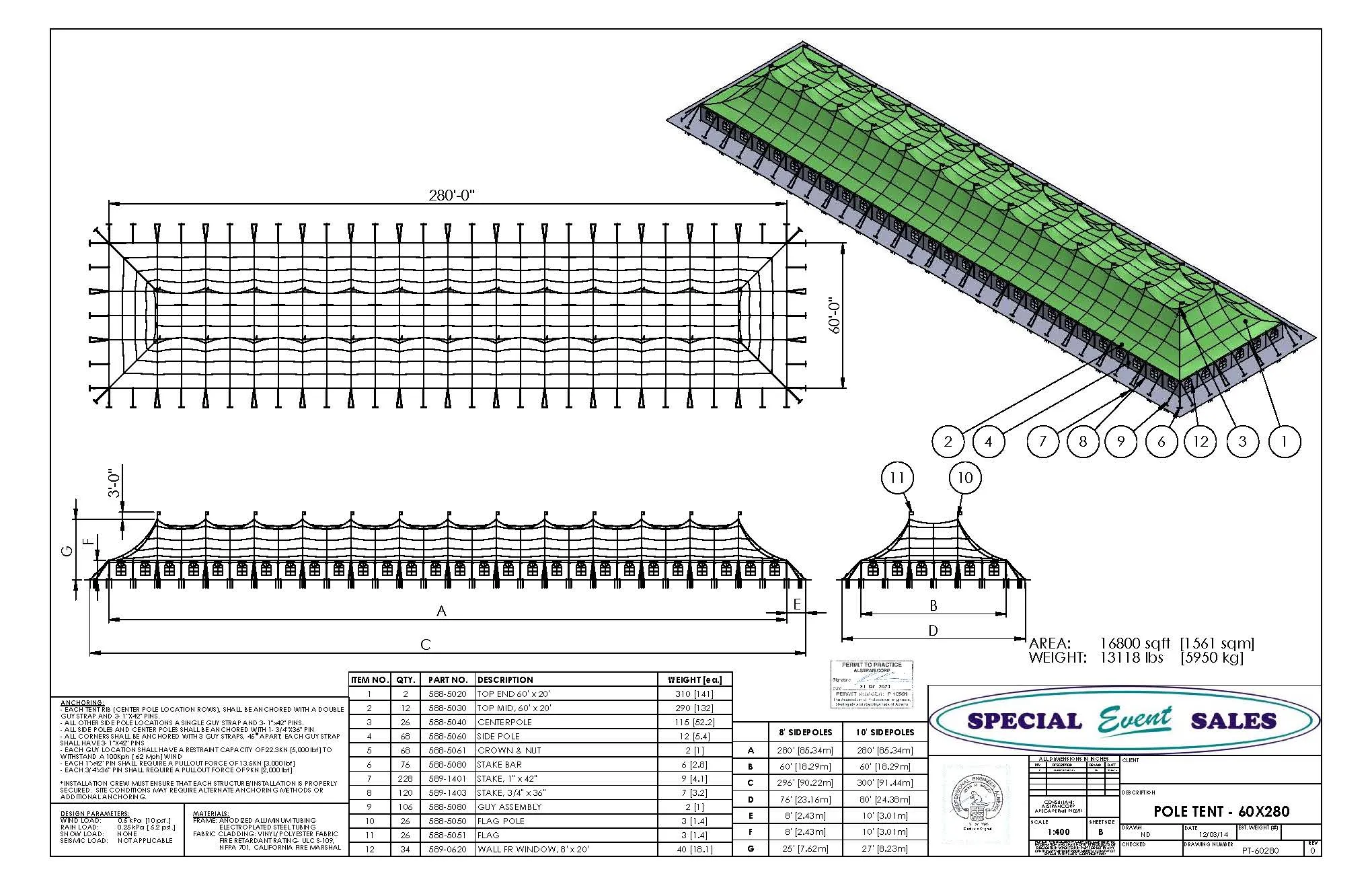 Pole Tent 60' x 280' White