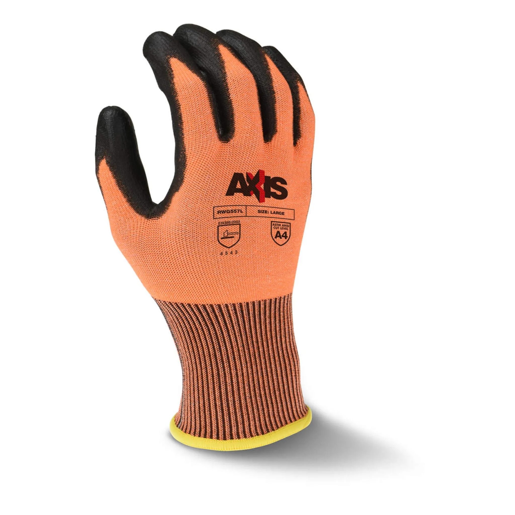 Radians RWG557 AXIS Cut Protection Level A4 High Tenacity Nylon Glove, Hi Vis Orange, 1 Dozen