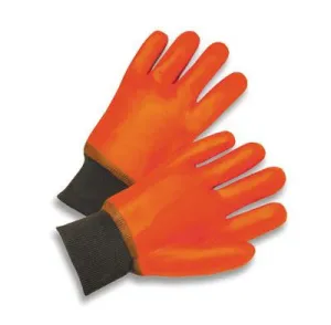 Radnor Large Orange PVC Jersey Lined Cold Weather Gloves With Knit Wrist