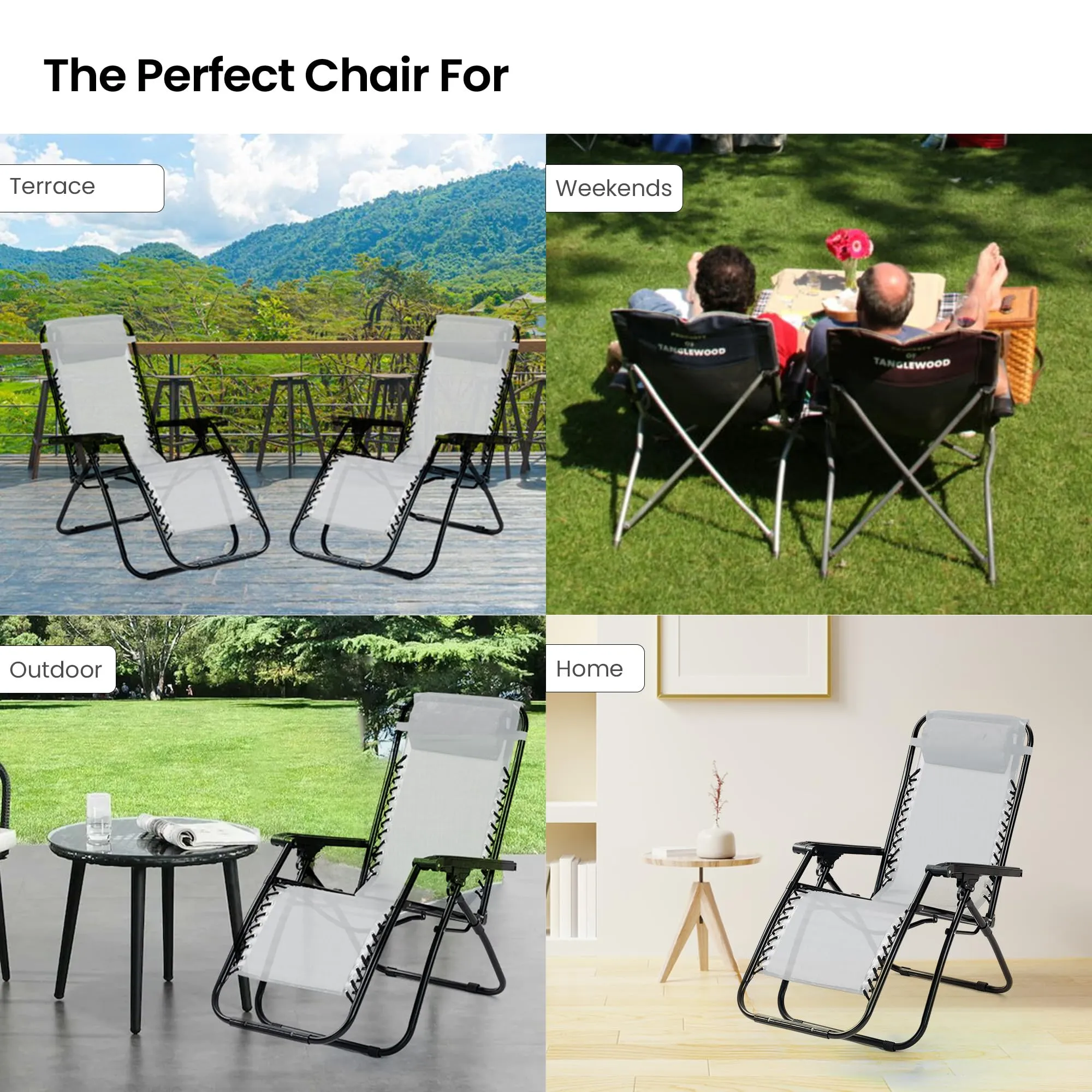 SAVYA HOME Folding Chair for Home-90X66X108CM/Recliner Chair/Camping Chair/Foldable Chairs for Home/Garden Chair/with Detachable Pillow/Lightweight Portable Chair/Weather-Resistant Fabric- Grey