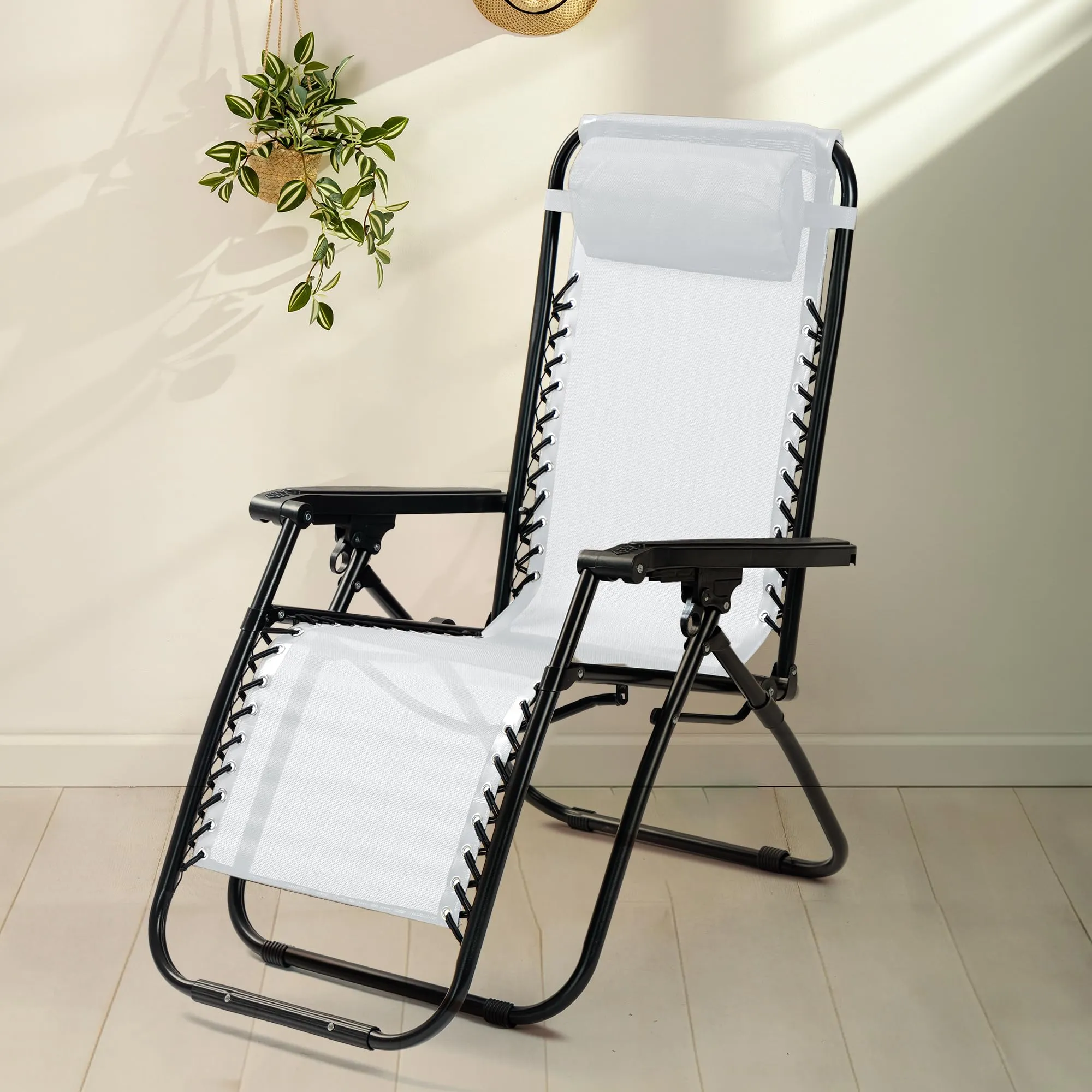 SAVYA HOME Folding Chair for Home-90X66X108CM/Recliner Chair/Camping Chair/Foldable Chairs for Home/Garden Chair/with Detachable Pillow/Lightweight Portable Chair/Weather-Resistant Fabric- Grey