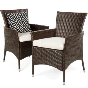 Set of 2 Handwoven Wicker Patio Dining Chairs w/ Water-Resistant Cushions