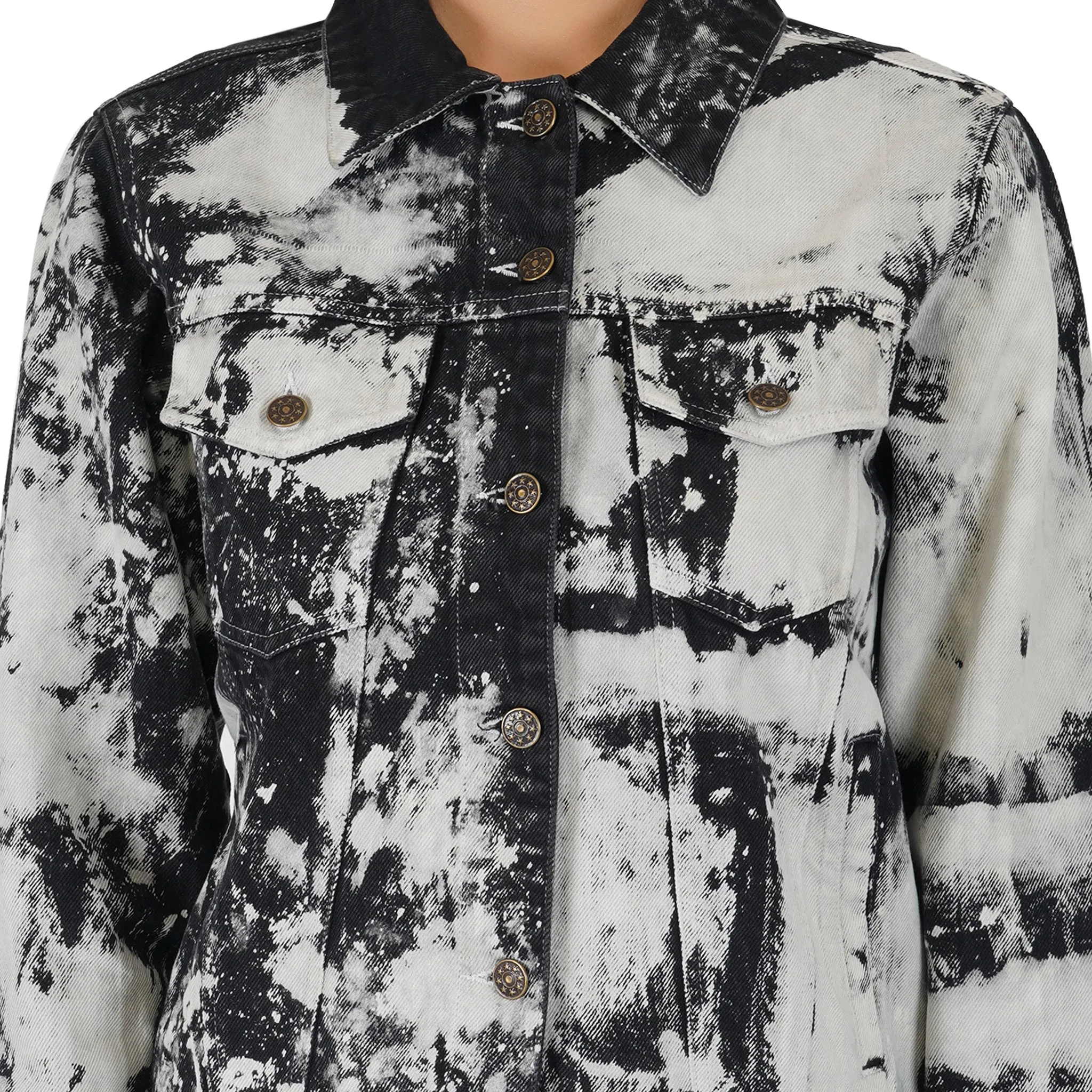 SLAY. Women's White & Black Tie Dye Denim Jacket