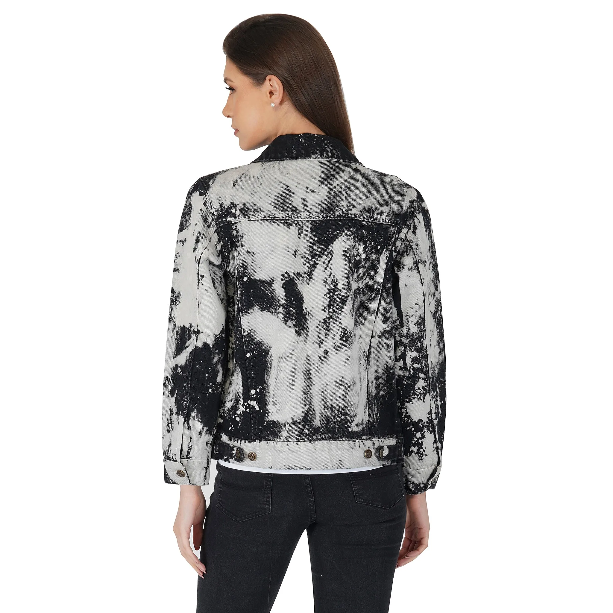 SLAY. Women's White & Black Tie Dye Denim Jacket