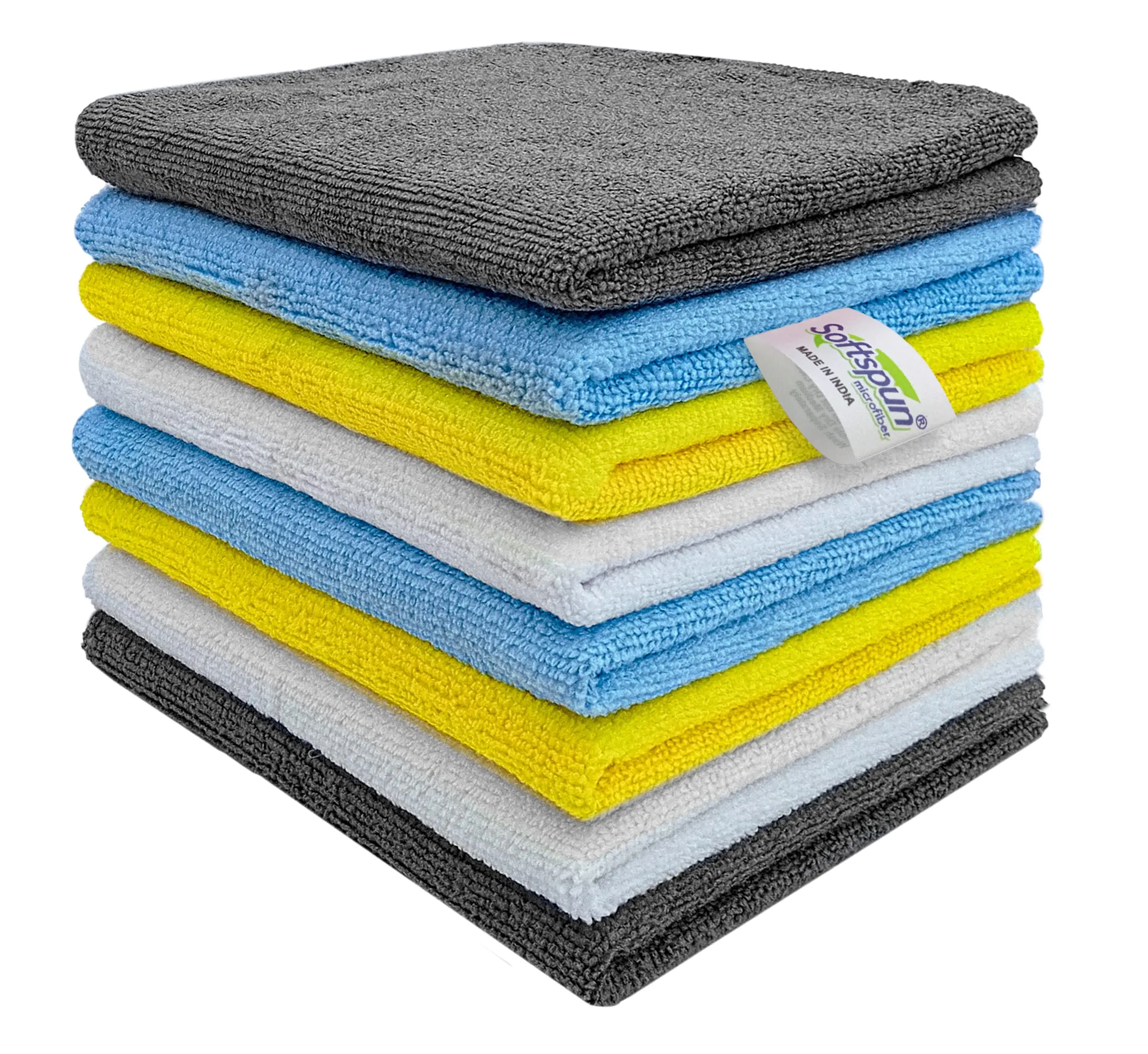 SOFTSPUN Microfiber Cleaning Cloths, 8 pcs 30x40cms 280GSM Multi-Color Highly Absorbent, Lint and Streak Free, Multi - Purpose Wash Cloth for Kitchen, Car, Window, Stainless Steel