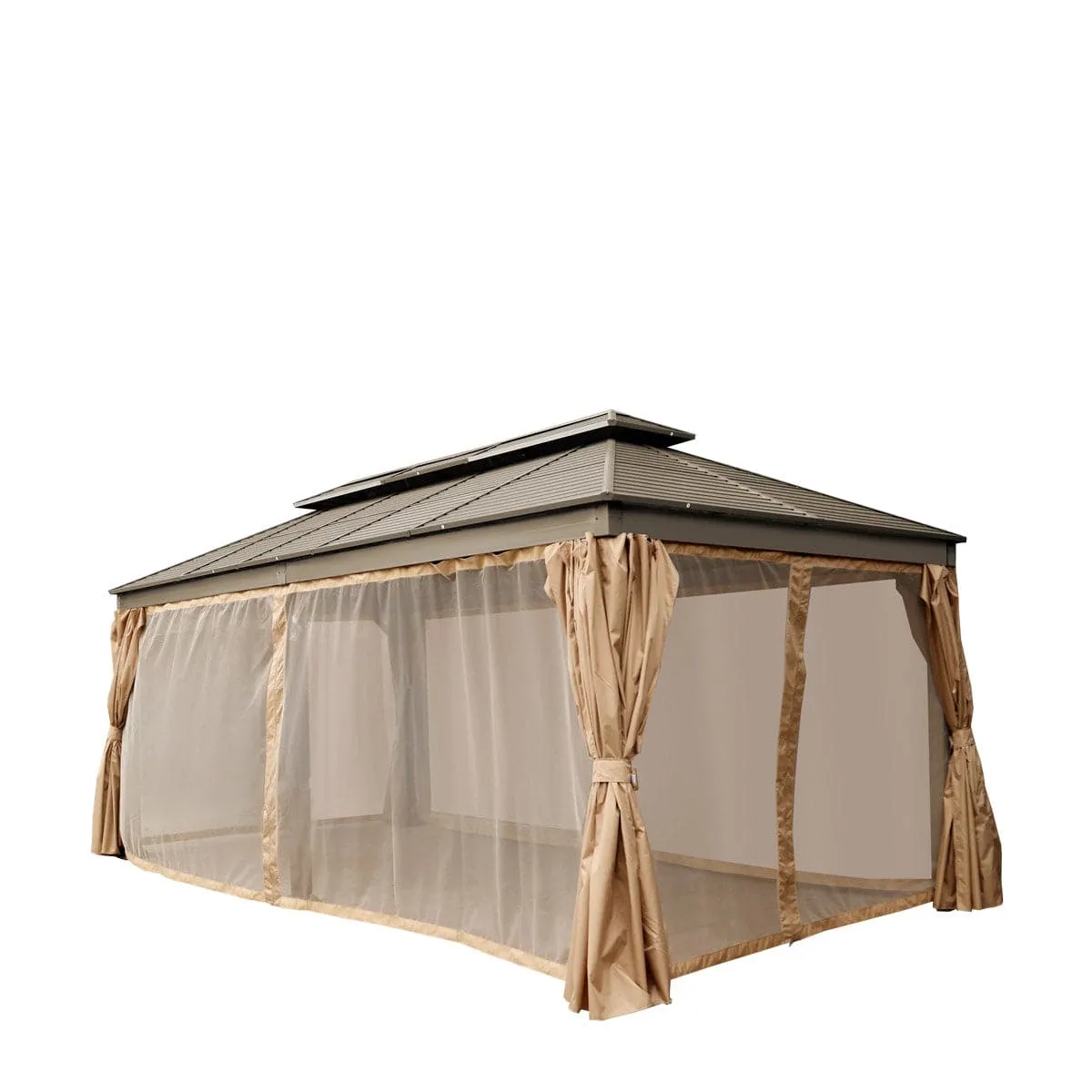 TMG Industrial 10’ x 20’ Hardtop, Double Tier Steel Roof Patio Gazebo, Mosquito Nets & Curtains Included, TMG-LGZ21