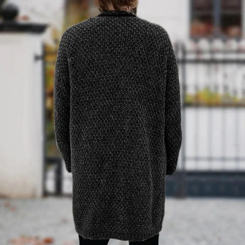 Wiaofellas  -  Winter Thickness Crochet Long Sleeve Knit Jackets Men's Casual V-Neck Jumpers Vintage Loose Knitted Solid Sweater Cardigan