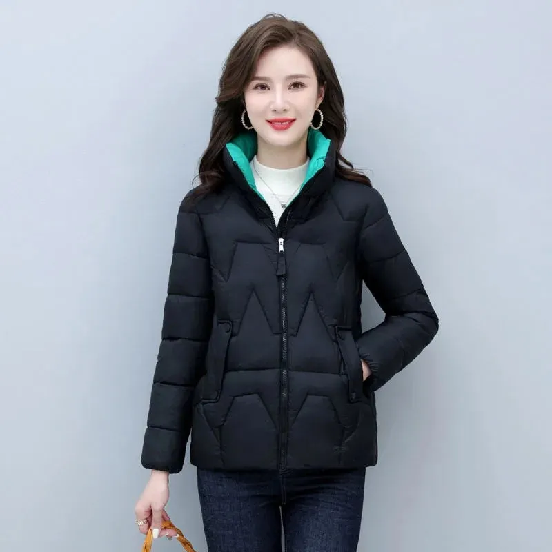 Winter 2024 New Down Jacket Women Parkas Cotton-Padded Coat Female Temperament Overcoat Short Korean Stand-UP Outerwear Tide Top