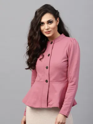 Women Pink Fleece Peplum Jacket