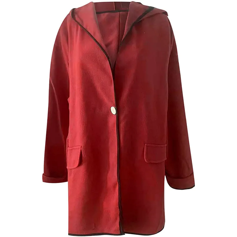 Womens Winter Solid Color Long-sleeve Loose Hooded Jacket