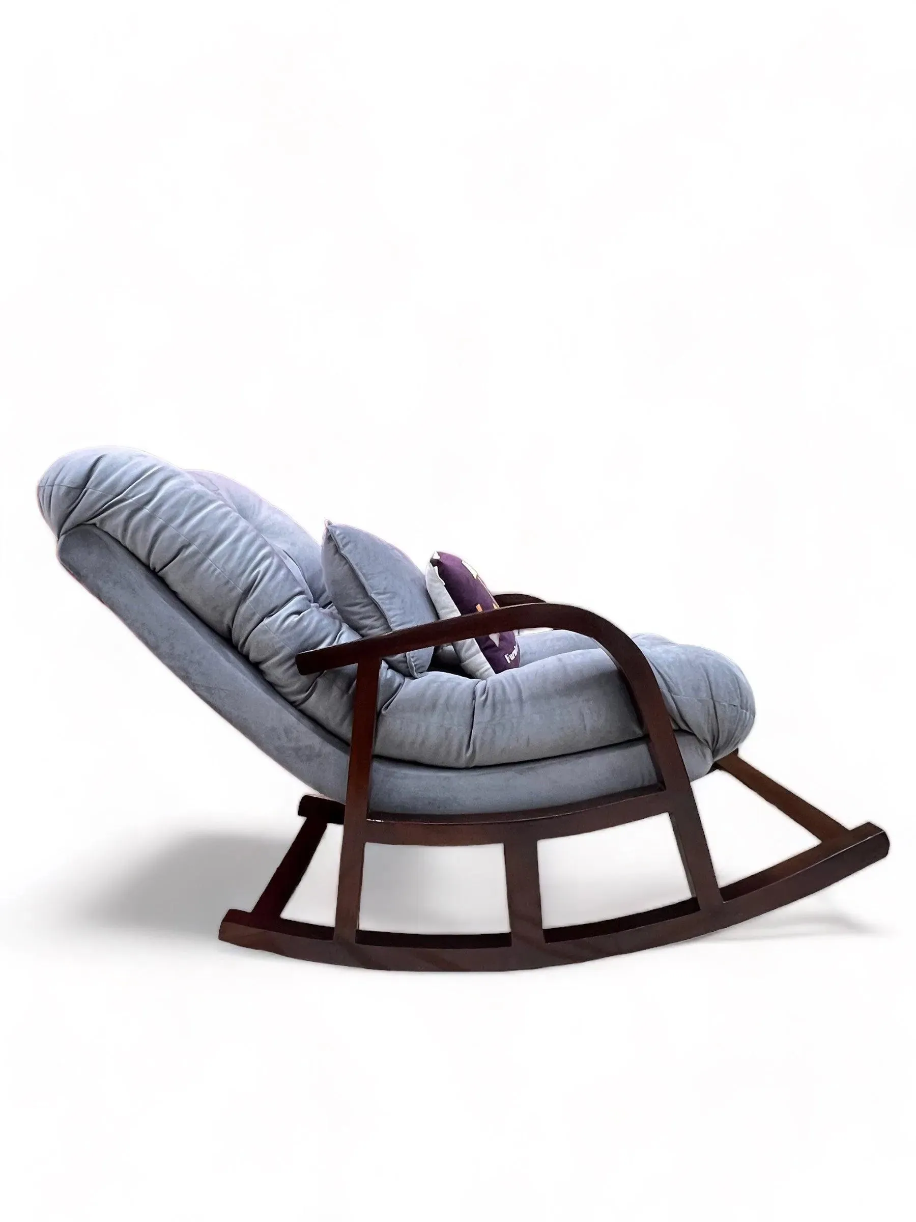 Wooden Twist Fleecy Handmade With Comfortable Cushion Backrest Rocking Chair ( Walnut Finish )